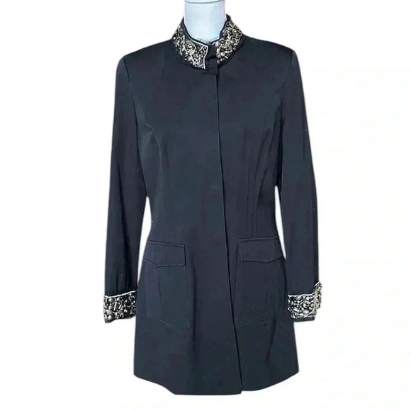 V Christina Vintage black long jacket. Size Large. Snap closure jeweled in gold - Picture 1 of 16